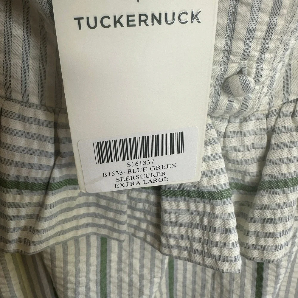 Tuckernuck Mondego Stripe Seersucker Maddy Dress Green Blue White Peplum Midi XL